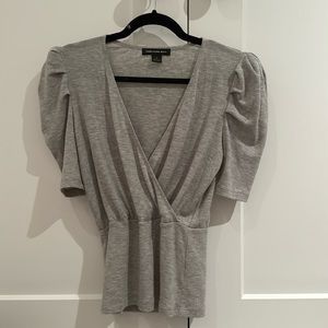 Gray, SOMETHING NAVY puff sleeve, V-neck shirt